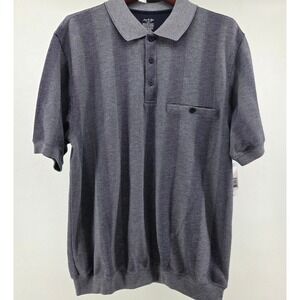 David Taylor Mens Striped Polo Shirt Size L Short Sleeve Casual Pocket Gray Golf
